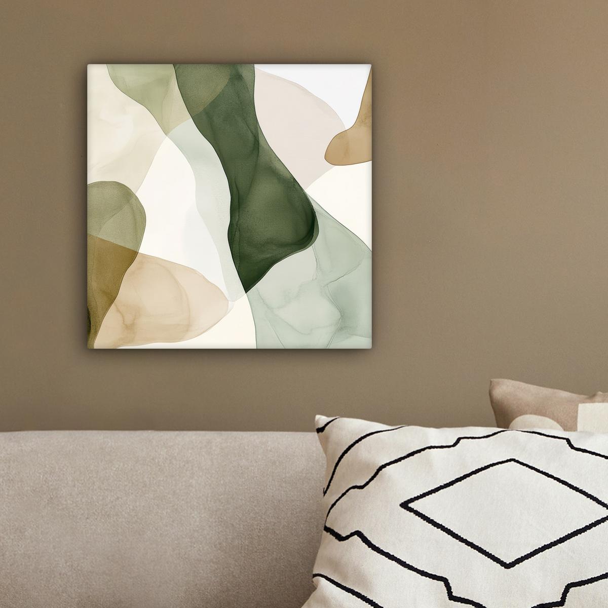 LEINWANDBILD Japandi - Abstrakt - Grün Deko Wohnzimmer 20x20 cm - Salbeigrün, Textil (20/20cm) - MuchoWow