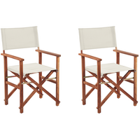 GARTENSTUHL 2er-Set Akazienholz dunkelbraun Auflagen cremeweiß Cine - Dunkelbraun/Weiß, Holz (50/91/50cm) - Beliani