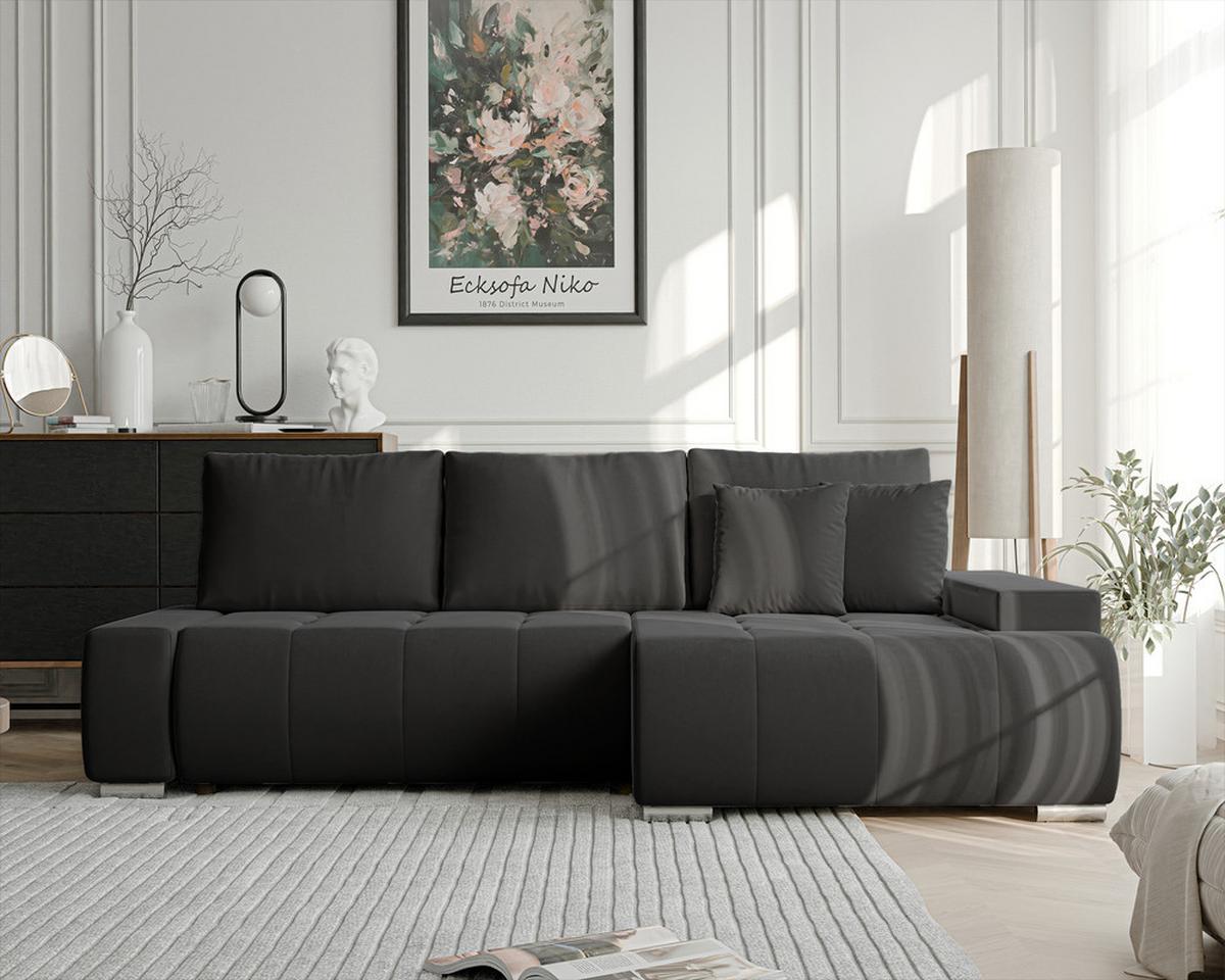 ECKSOFA NIKO Rechts, mit Schlaffunktion und Bettkasten, Anthrazit - Anthrazit, Textil (227/153cm) - Idohome