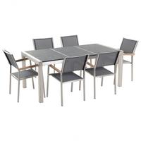 GARTENMÖBEL SET 6-Sitzer Naturstein schwarz geflammt grau Grosseto - Silberfarben/Grau, Metall - Beliani