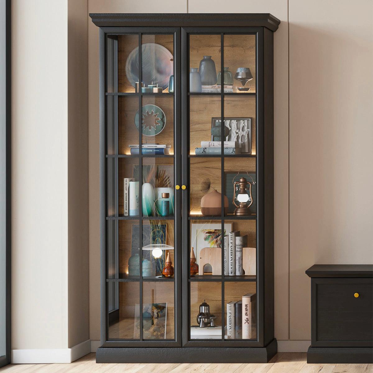 GESCHIRRSCHRANK Toja Anthrazitfarbenes Holz - Braun, Holzwerkstoff (102.4/200/40.7cm) - Petits-meubles
