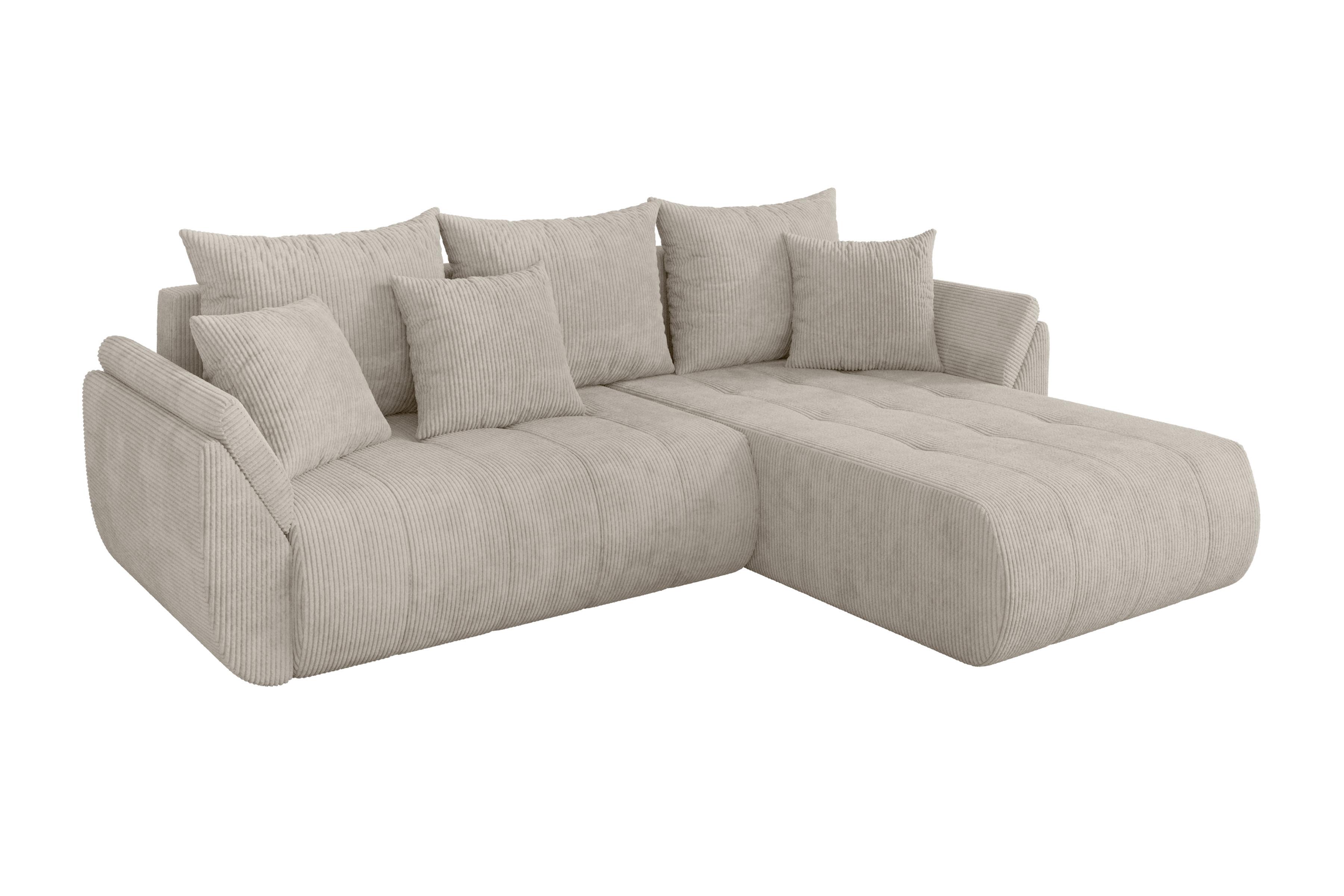 ECKSOFA mit Schlaffunktion Ottomane Rechts TOKO-L 277x194x86 Creme Cord - Ecru/Creme, Holzwerkstoff/Kunststoff (277/194cm) - ALTDECOR