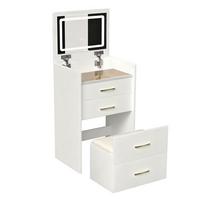 SCHMINKTISCH 3-in-1 Nachttisch (60 cm) in Weiß mit Klappspiegel, Glasplatte & Hocker - Weiß, Holzwerkstoff (60/118/40cm) - Urban Meuble