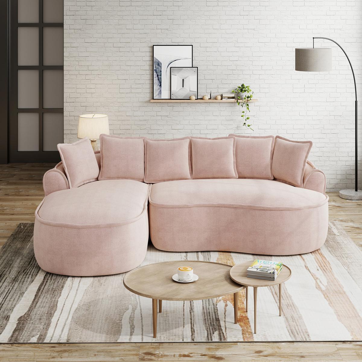 ECKSOFA chenille mit extra tiefer chaiselongue & rahmenlosem design - Pink, Textil (252/164cm) - Urban Meuble