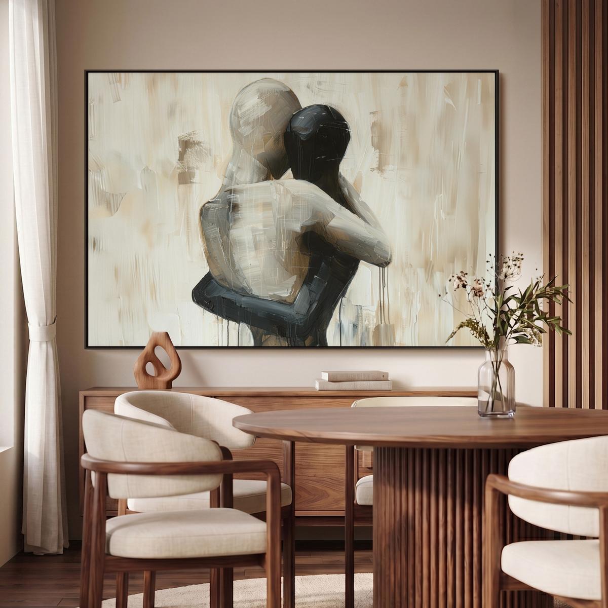 LEINWAND Bilder mit Rahmen - Abstrakt - Liebe - Schwarz und weiß - Modern - 120x80 - Schwarz, Textil (120/80cm) - MuchoWow