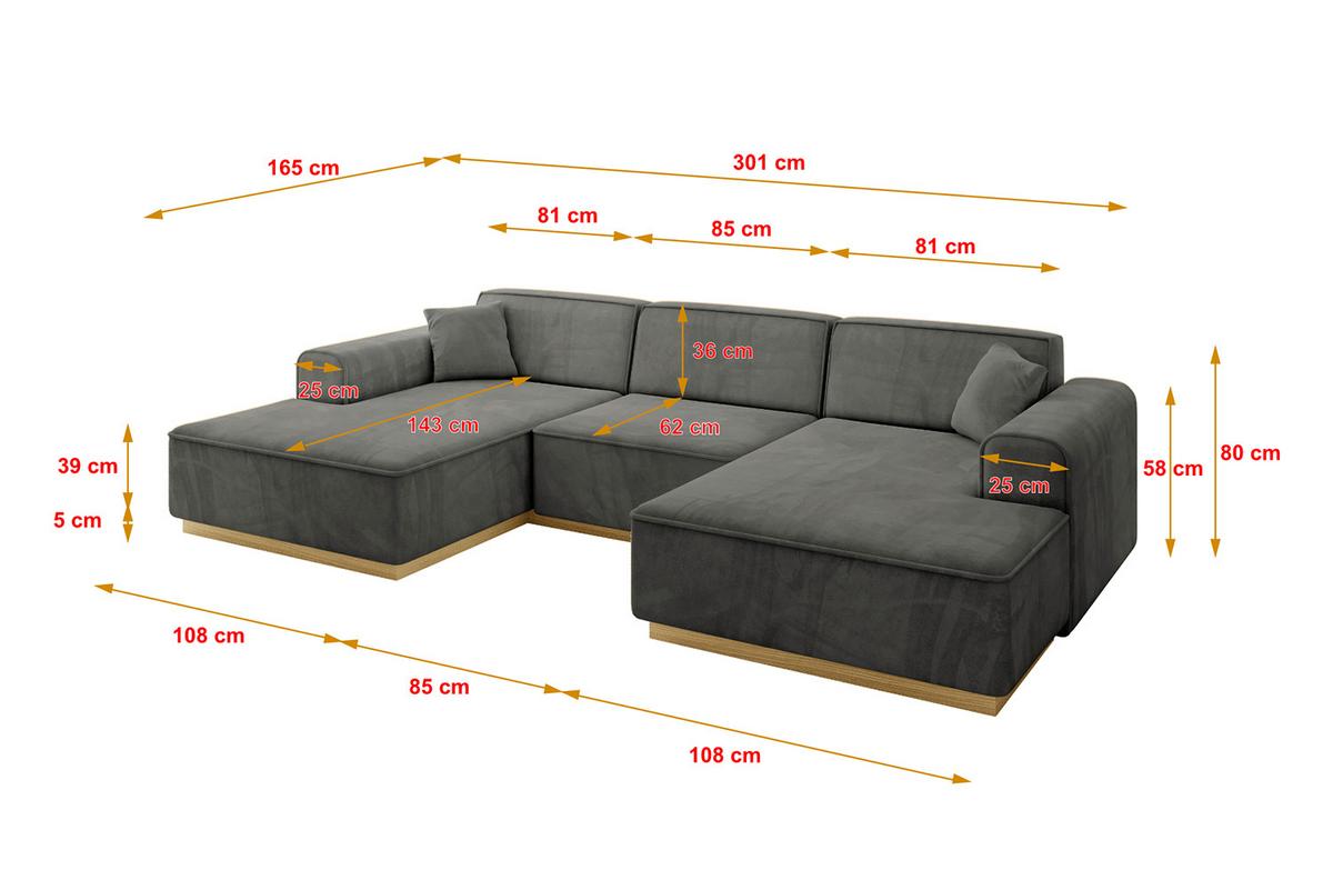 WOHNLANDSCHAFT IREA-U1-v2 - 301x165x80 cm Ecru - Anthrazit, Holzwerkstoff/Textil (301/80/165cm) - ALTDECOR