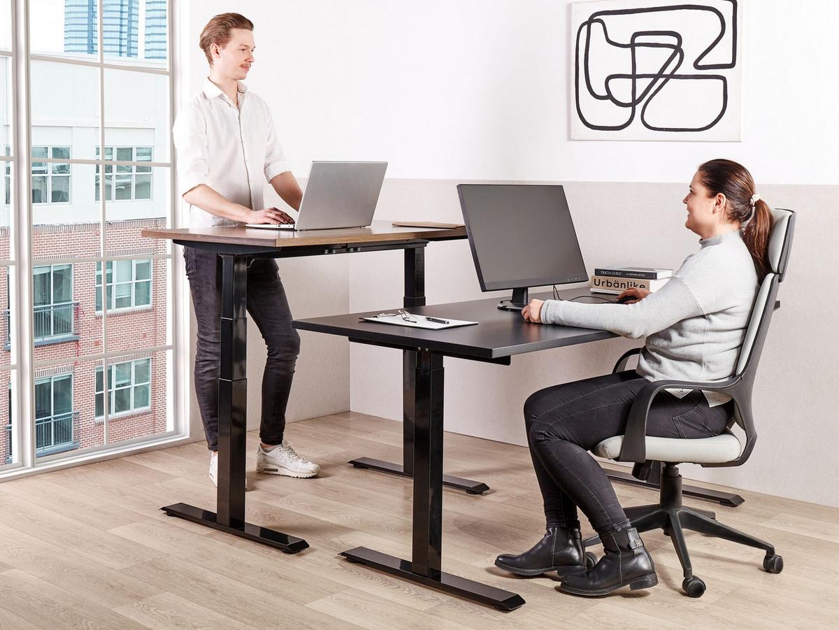SCHREIBTISCH schwarz 120/72 cm elektrisch höhenverstellbar Destin III - Schwarz, Holz (72/120/63cm) - Beliani