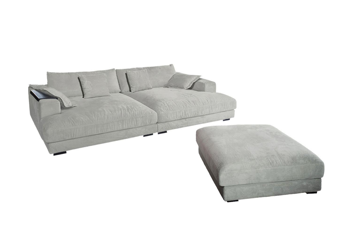 BIG SOFA-SET 7-TLG MADELINE Hellgrau Cord - Hellgrau/Schwarz, Kunststoff/Textil (290/85/170cm) - KAWOLA
