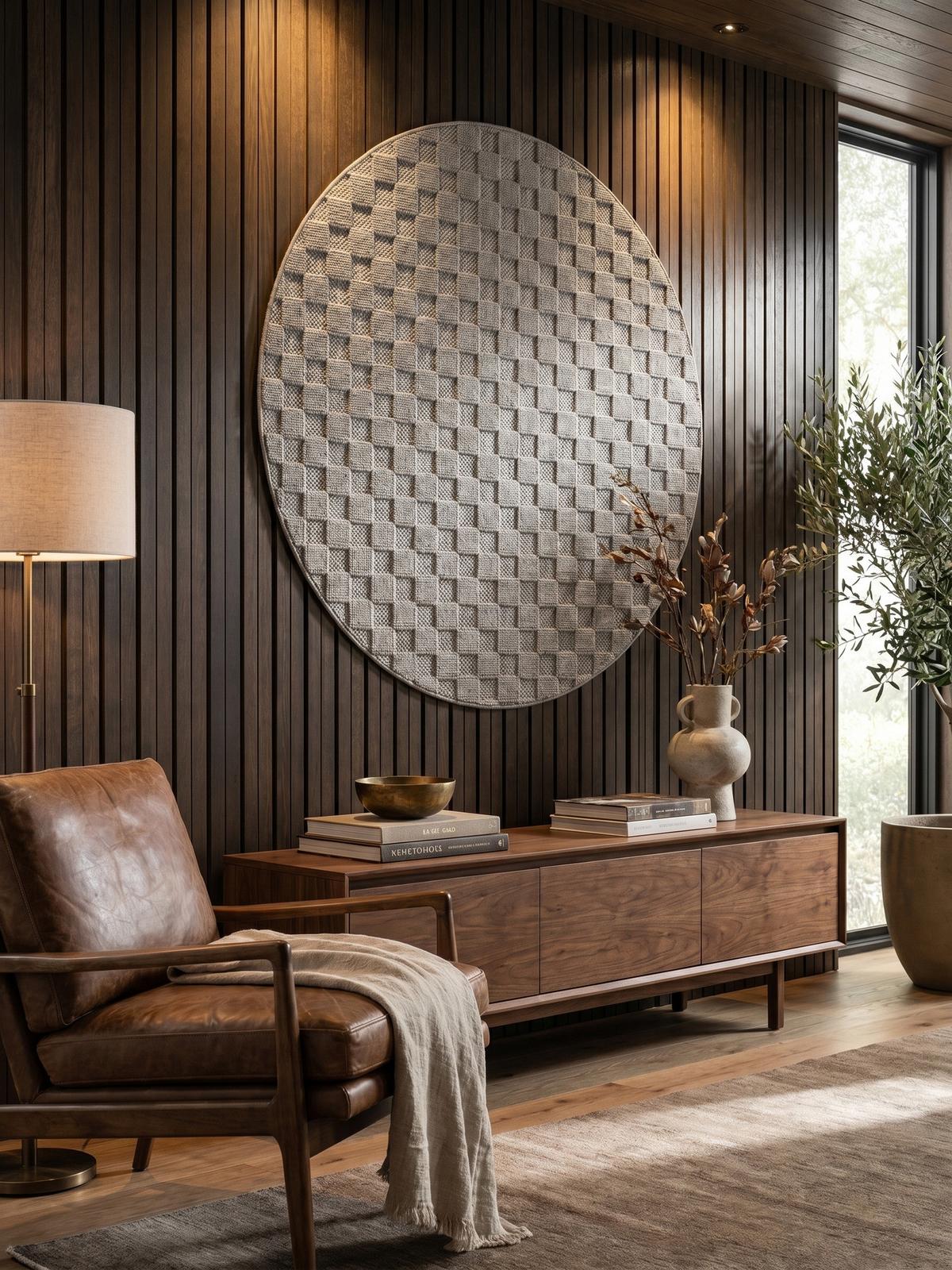 TEPPICH Flachgewebe LANGAU in Silber, mit Schachbrettmuster, Ø 120 cm - Silberfarben, Textil (120/120cm) - KADIMA DESIGN