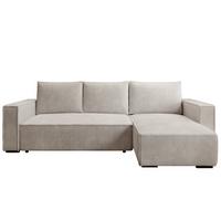 ECKSOFA CUDDY L, Eckcouch in L-Form mit Schlaffunktion und Bettkasten, Farbe: Hellgrau, Cordstoff, Ottomane Rechts - Hellgrau, Textil (240/140cm) - Storez24
