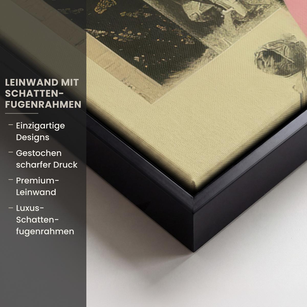 LEINWAND Bilder mit Rahmen - Mädchen - Sonnenbrille - Katze - Retro - 100x70 - Beige, Textil (100/70cm) - MuchoWow