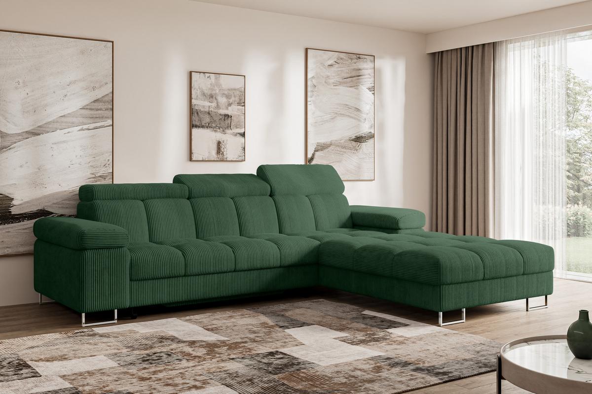 ECKSOFA mit Schlaffunktion Ottomane Rechts COMA L 271x203x79 Grün Cord - Waldgrün, Holzwerkstoff/Textil (203/271cm) - ALTDECOR