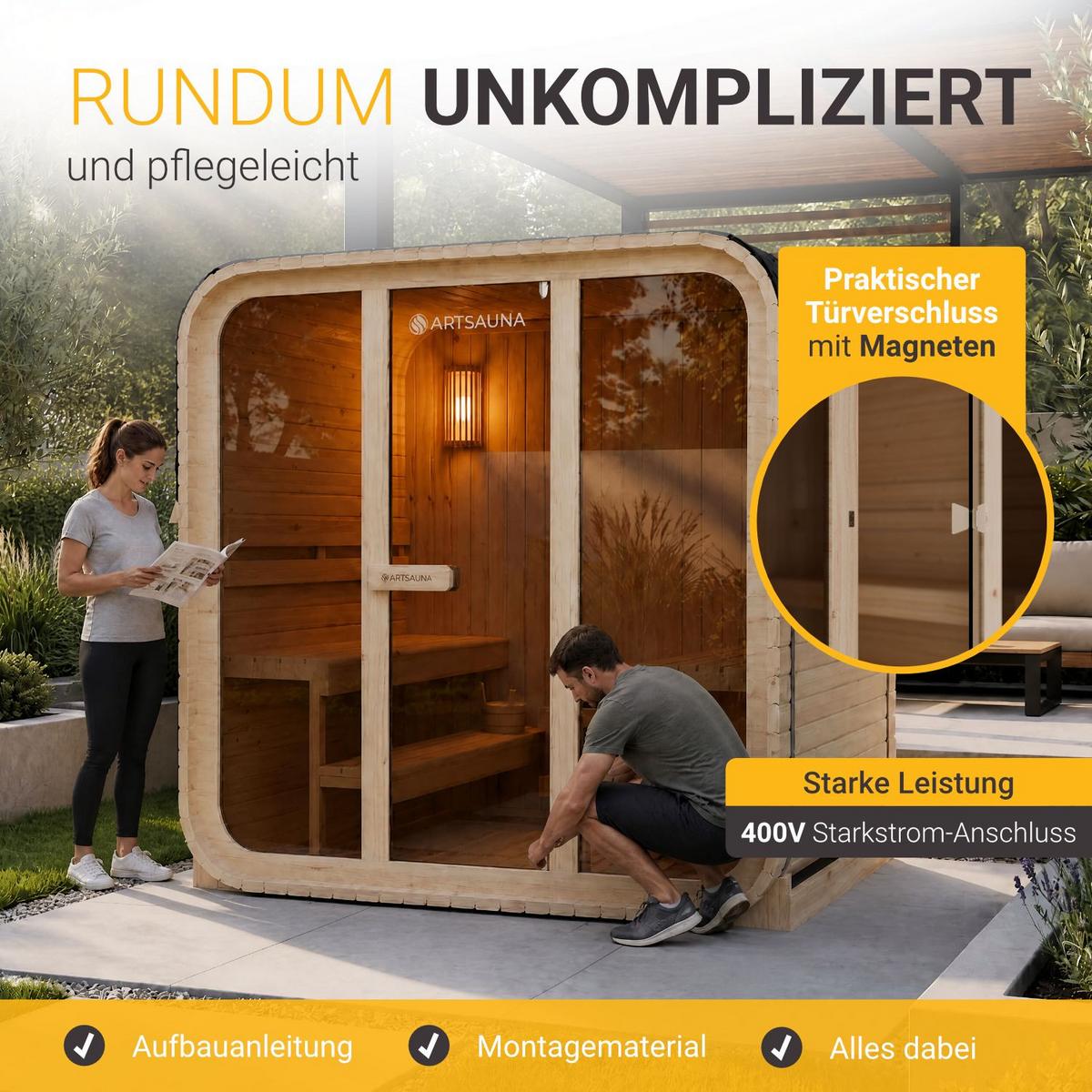 FASSSAUNA Fjora L 9 kW Saunaofen (6 Personen) - Naturfarben, Holz (228/225/180cm) - Artsauna