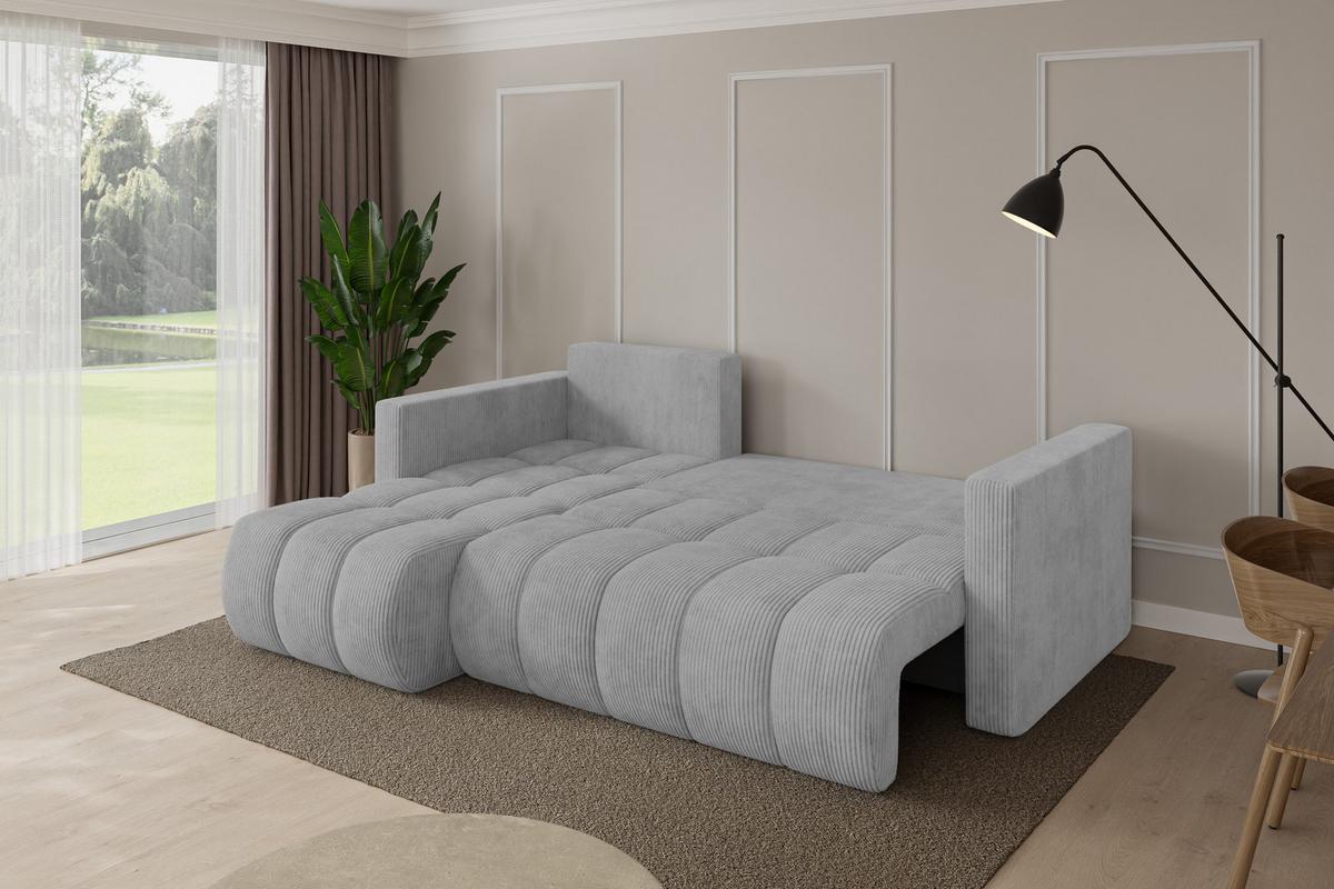 ECKSOFA mit Schlaffunktion Ottomane Links GARD-L 226x146x85 Grau Cord - Schwarz/Grau, Holzwerkstoff/Kunststoff (226/146cm) - ALTDECOR