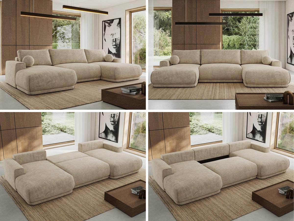 WOHNLANDSCHAFT RINA U Beige Schenille grob gewebt - Beige/Schwarz, Kunststoff/Textil (360/85/170cm) - MKS