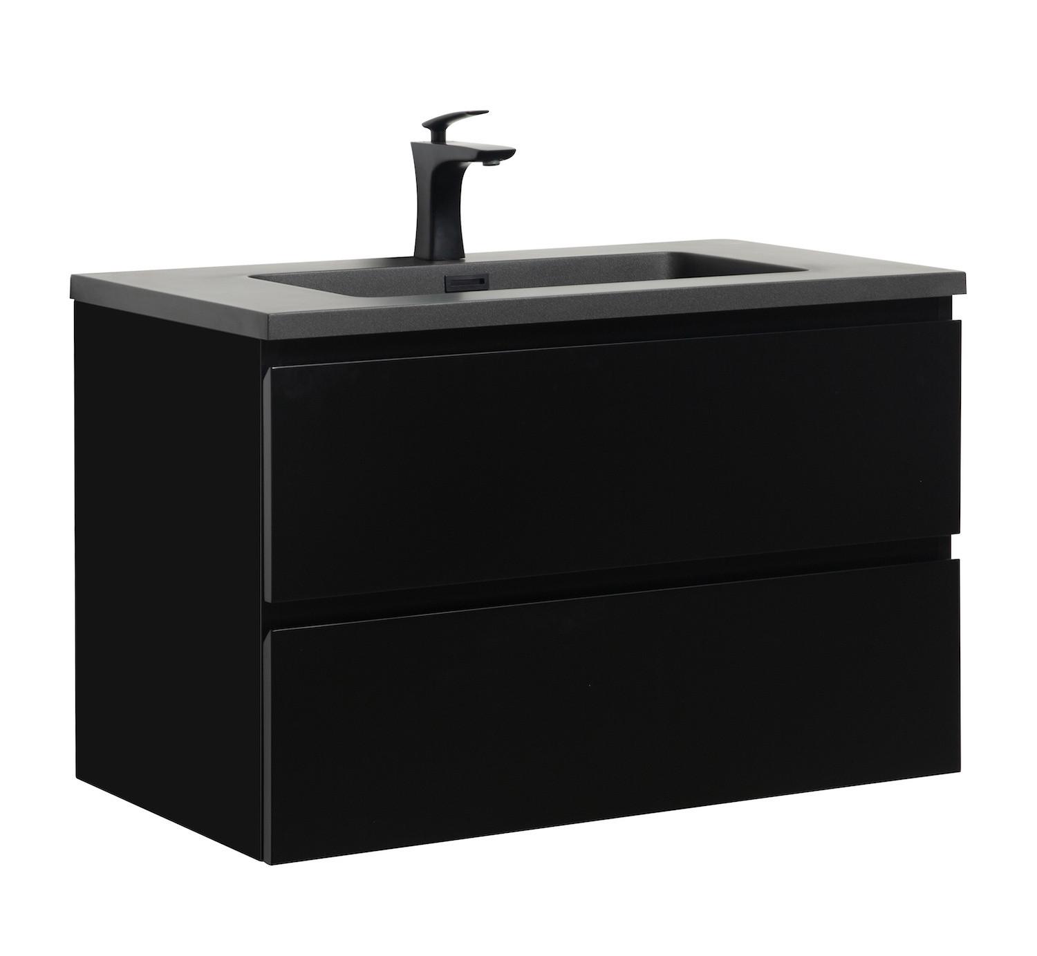 WASCHTISCHKOMBI Angela 2 Teile - Schwarz Matt Mit Schwarzem Waschbecken - 80 x 48 x 52 cm - Schwarz, Holz (80/52/48cm) - Badplaats