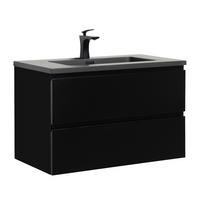 WASCHTISCHKOMBI Angela 2 Teile - Schwarz Matt Mit Schwarzem Waschbecken - 80 x 48 x 52 cm - Schwarz, Holz (80/52/48cm) - Badplaats