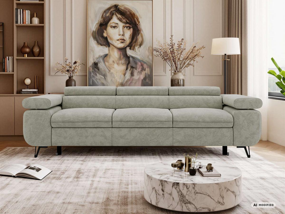 3-SITZER SOFA PETER mit Schlaffunktion - Hellgrau Stukture - Hellgrau/Schwarz, Textil/Metall (262/76/99cm) - MKS