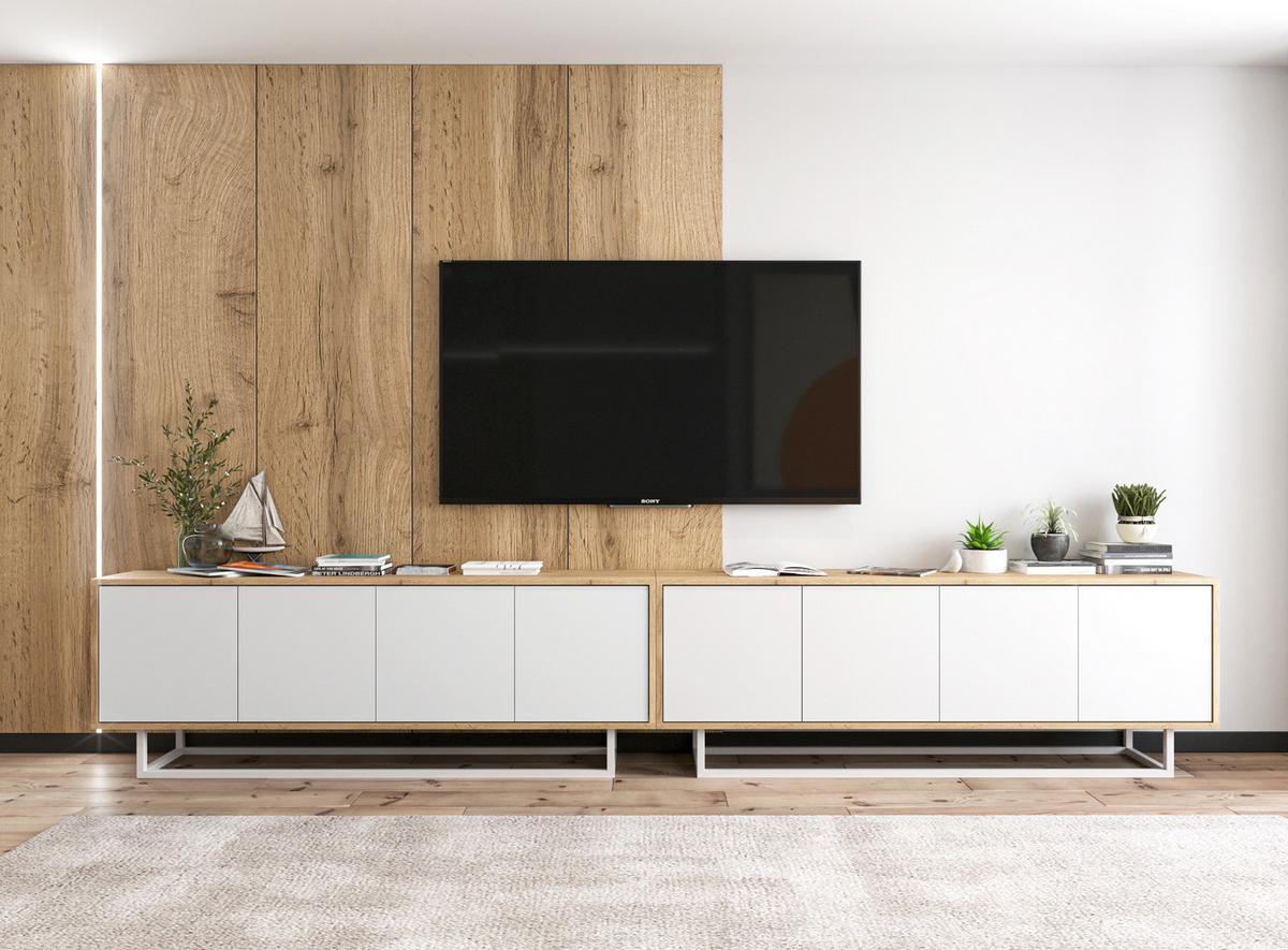 TV-SCHRANK 2-er Set Apollo2 Eiche wotan Weiß Matt 150 cm - Weiß, Holzwerkstoff/Metall (300/53/35cm) - Meble Lindner