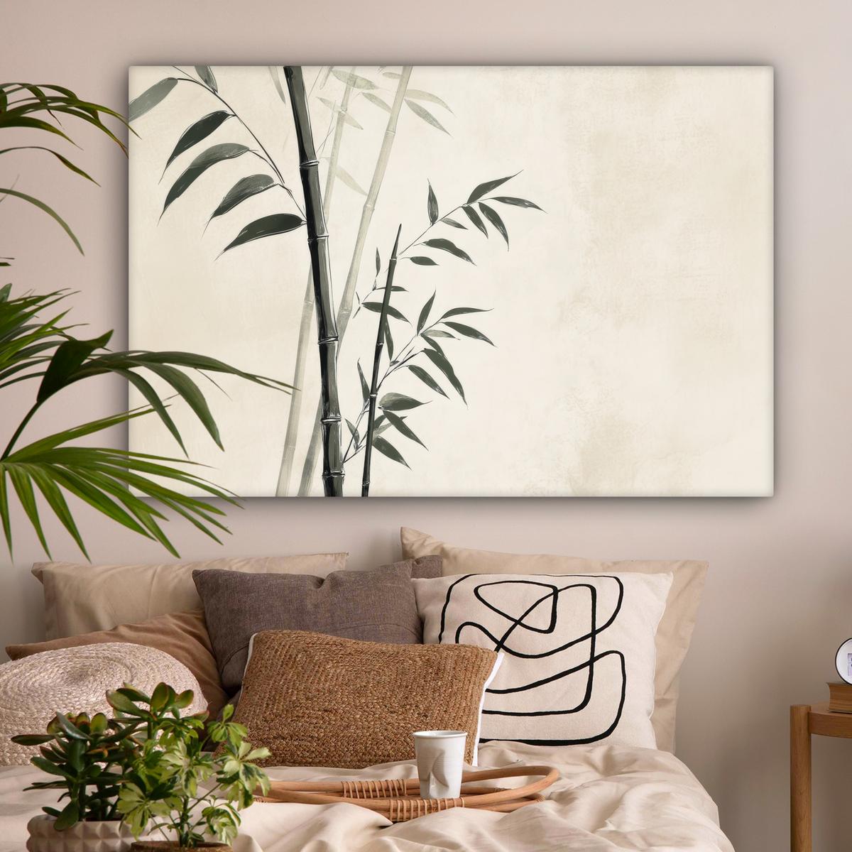 LEINWANDBILD Japandi - Bambus - Beige Groß 140x90 cm - Eukalyptusholzfarben, Textil (140/90cm) - MuchoWow