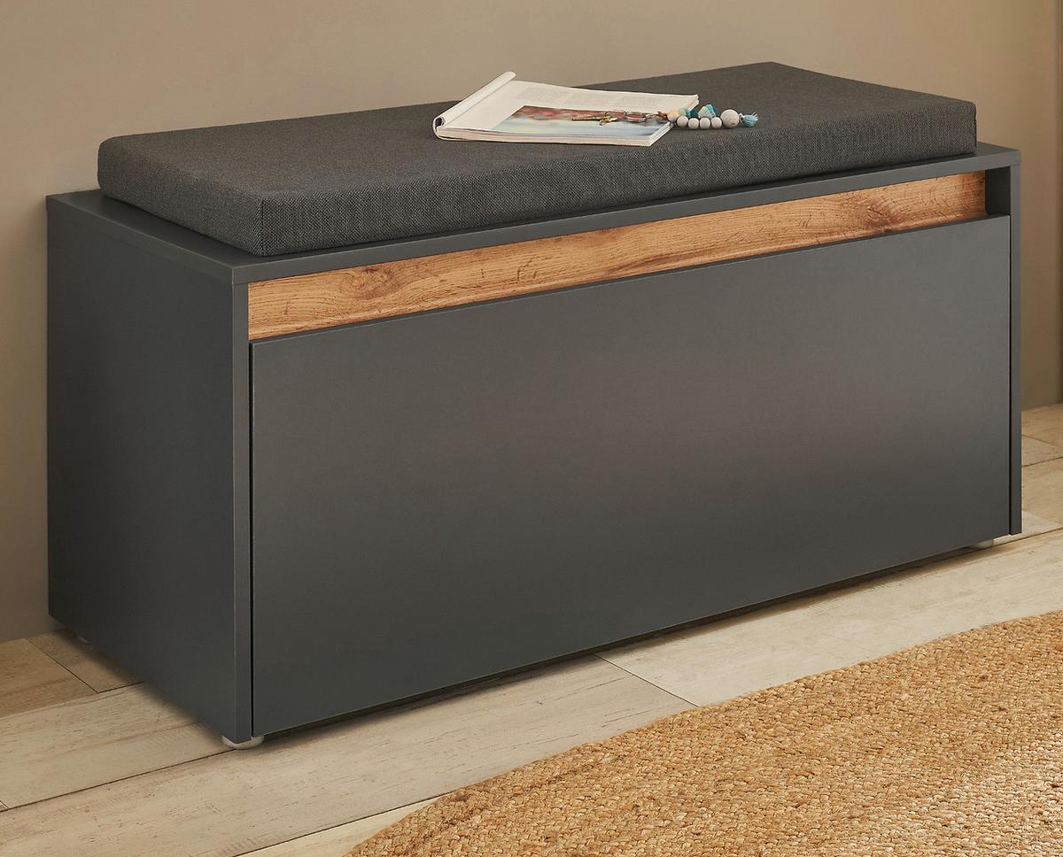 GARDEROBENBANK grau matt, Eiche Wotan 100 cm, Sitzbank inklusive Sitzkissen - Eiche Wotan/Silberfarben, Holzwerkstoff/Kunststoff (100/45/40cm) - Furn.Design