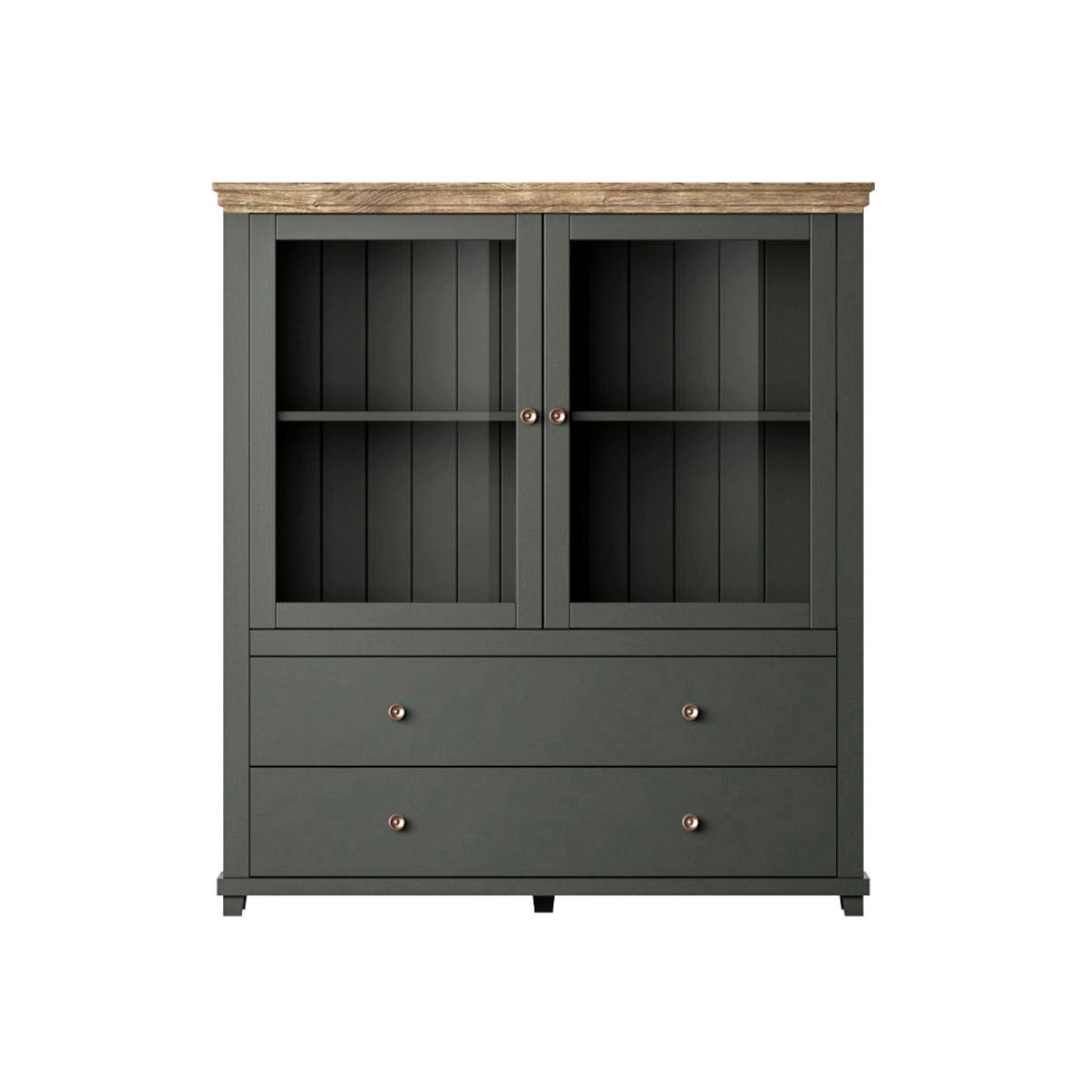 VITRINE Martin Grün und Holz - Grün, Holzwerkstoff (126/138/42cm) - Petits-meubles