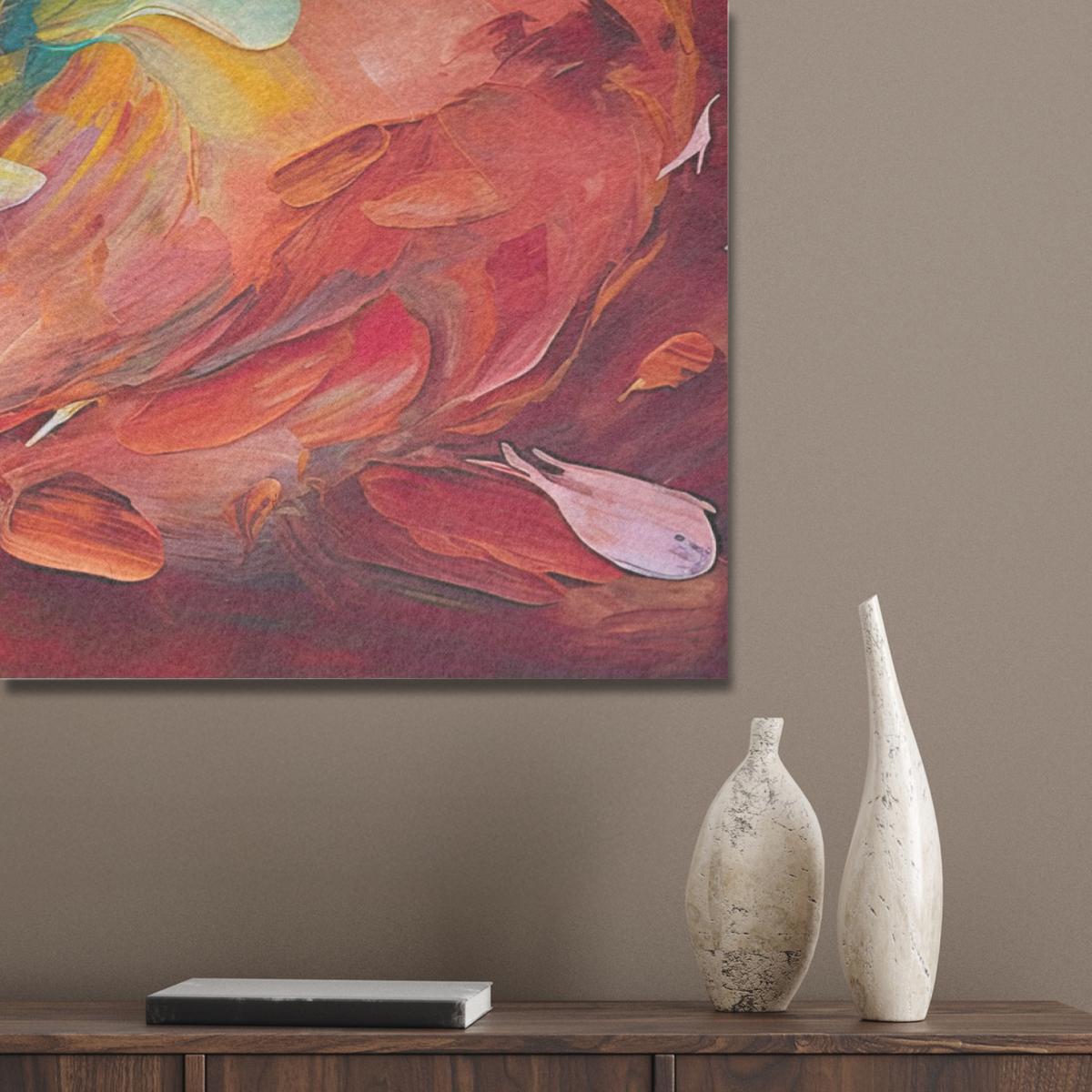 AKUSTIKBILD Ölgemälde - Kunst - Abstrakt - Farbenfroh Wandbild Wohnzimmer 100x70 cm - Altrosa, Textil (100/70/0.9cm) - MuchoWow