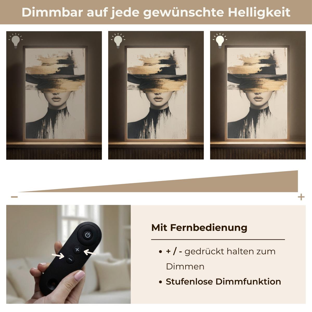WANDLEUCHTE MIT AKKU Frau - Hut - Farbe 40x60 cm - Creme, Holzwerkstoff (40/60/8cm) - OnlyWow