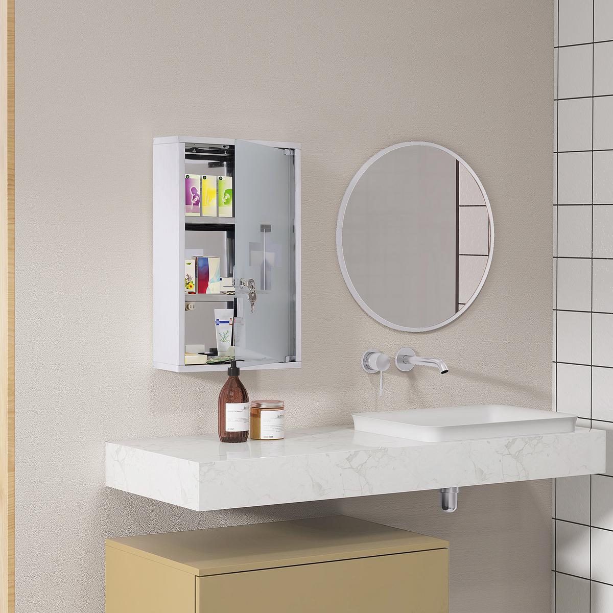MEDIZINSCHRANK Arzneischrank Erste Hilfe mit Schloss Edelstahl 30 x 18 x 50 cm - Silberfarben, Glas (18/50/30cm) - HOMCOM