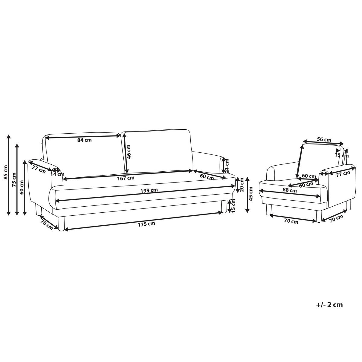 4-SITZER-SOFA Set Stoff cremeweiß Tuve - Hellbraun/Weiß, Textil (90/90/288cm) - Beliani