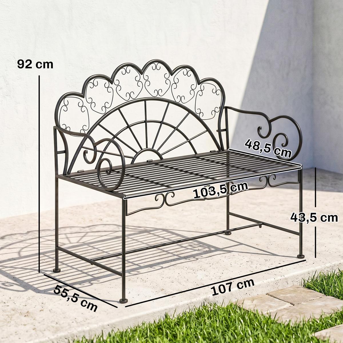 GARTENBANK, 107cm x 55,5cm x 90,5cm, Metall, Schwarz - Schwarz, Metall (55.5/92/107cm) - Outsunny