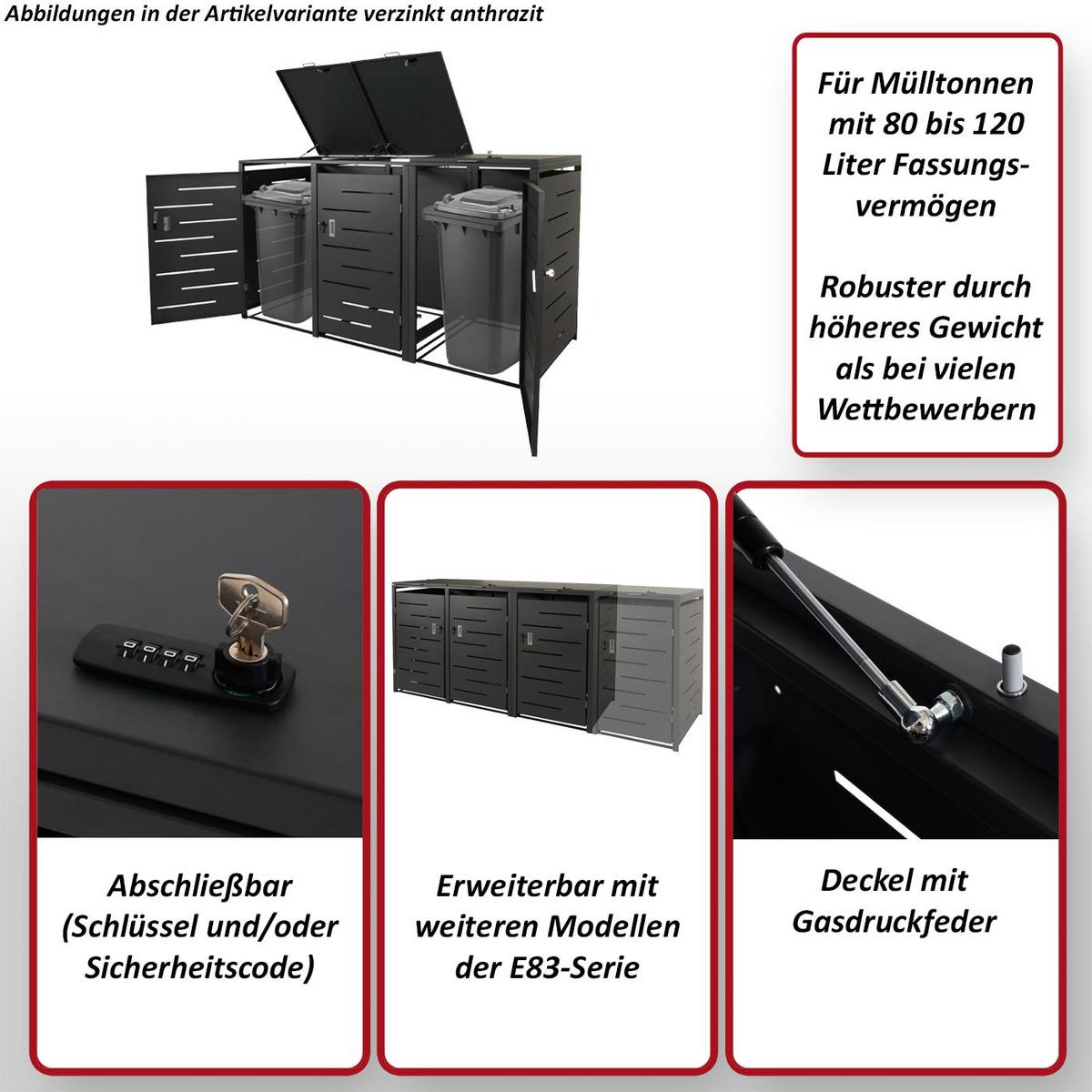 3ER-MÜLLTONNENVERKLEIDUNG Silber - Silberfarben, Metall (197/116/80cm) - MCW