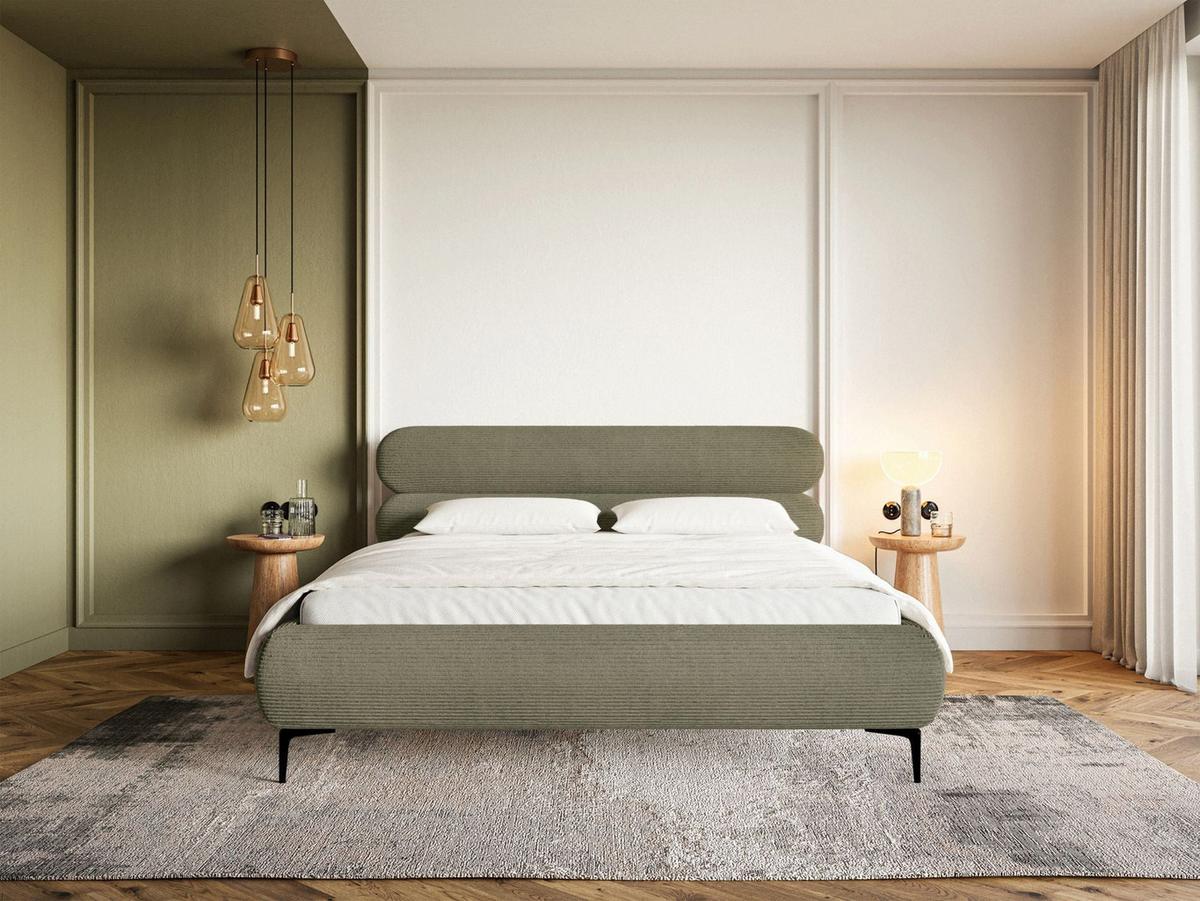 POLSTERBETT Roule Cord Olivgrün 160x200 cm - Schwarz/Olivgrün, Textil/Metall (140/200cm) - Selsey