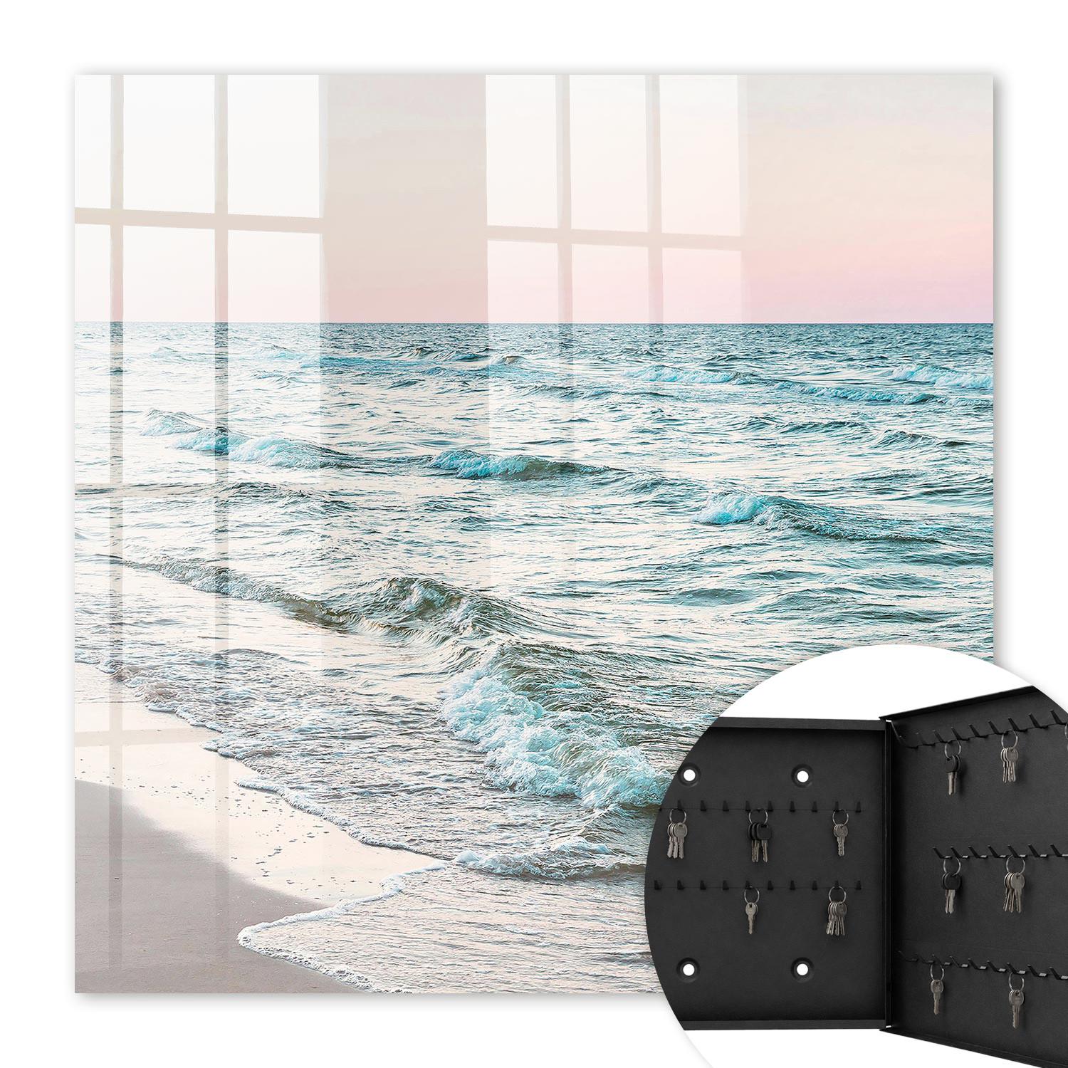 SCHLÜSSELBOX Schwarz 30x30 cm- Türöffnung nach rechts - Meereswellen - Blau, Metall (30/30/5cm) - TULUP