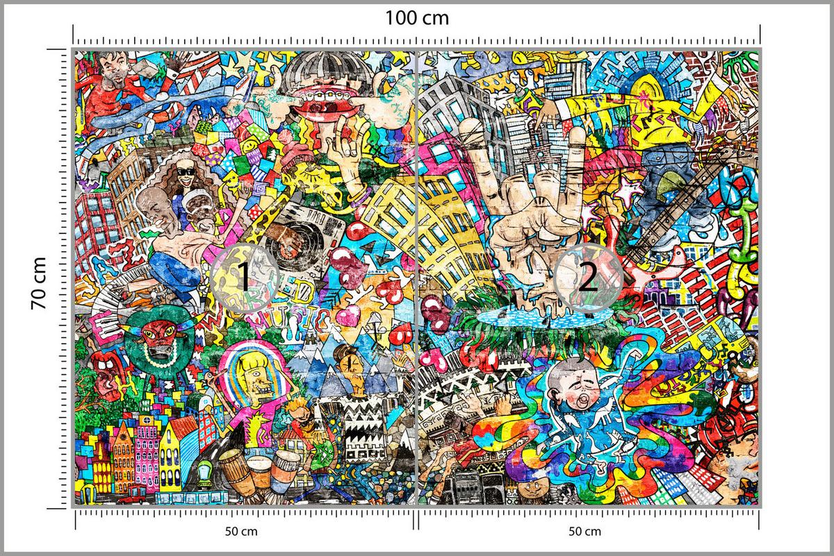 FOTOTAPETE für Jugendzimmer Buntes Graffiti Streetart Bunt 100x70 - Türkis/Gelb, Papier (100/70cm) - Muralo