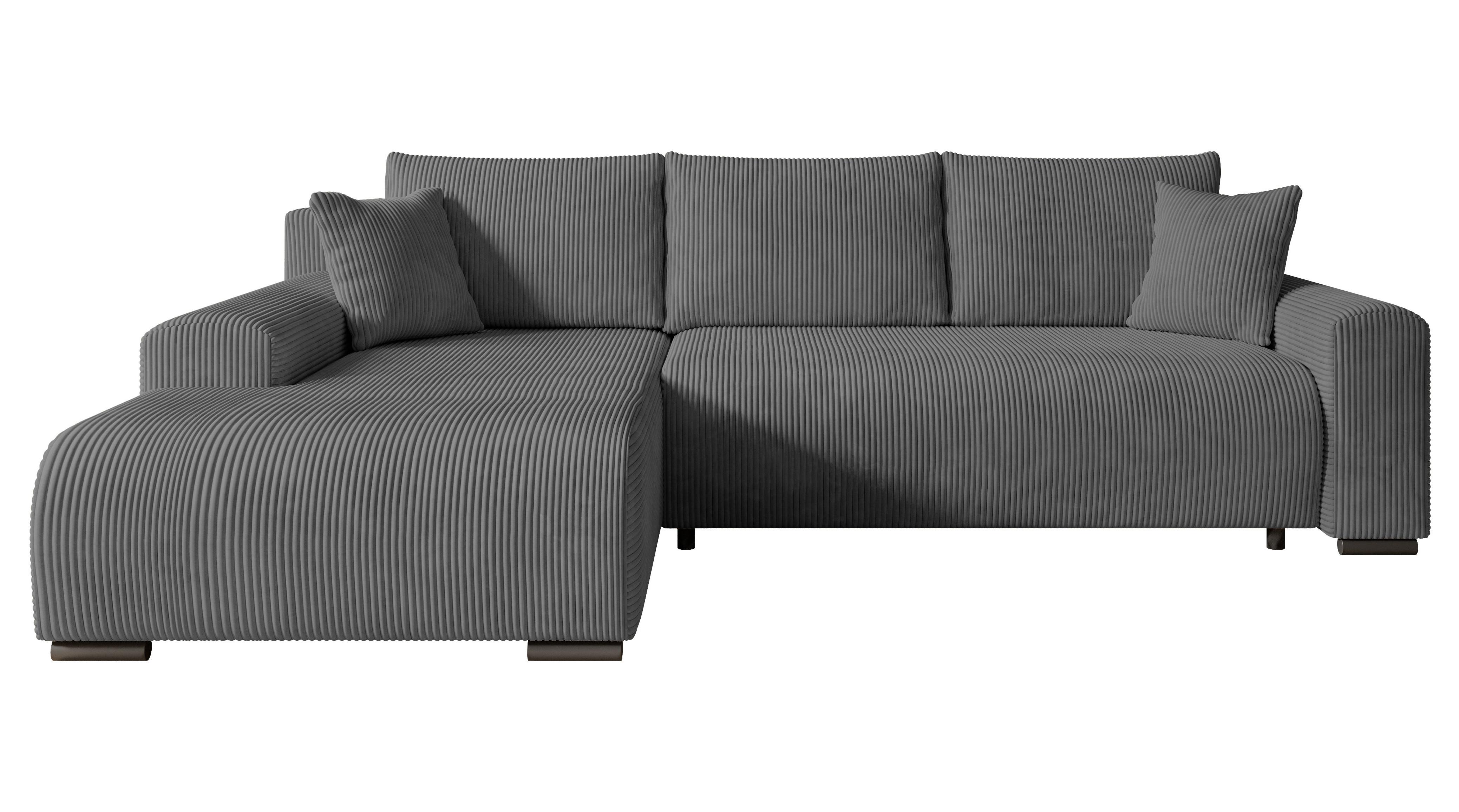 ECKSOFA Nelly mit Bettkasten und Schlaffunktion, Cordstoff in L-Form - Dunkelgrau, Textil (270/185cm)