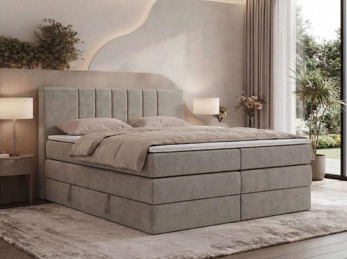 BOXSPRINGBETT INERO KING 140/200 - Greige Stukture - Topper Visco - H3 - Greige/Schwarz, Kunststoff/Textil (140/200cm) - MKS