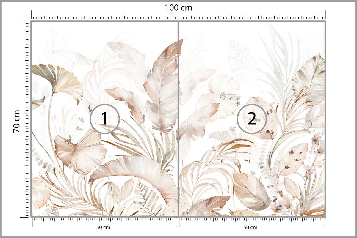 FOTOTAPETE für Esszimmer Beige Palmenblätter Tropisch Boho 100x70 - Beige/Orange, Papier (100/70cm) - Muralo