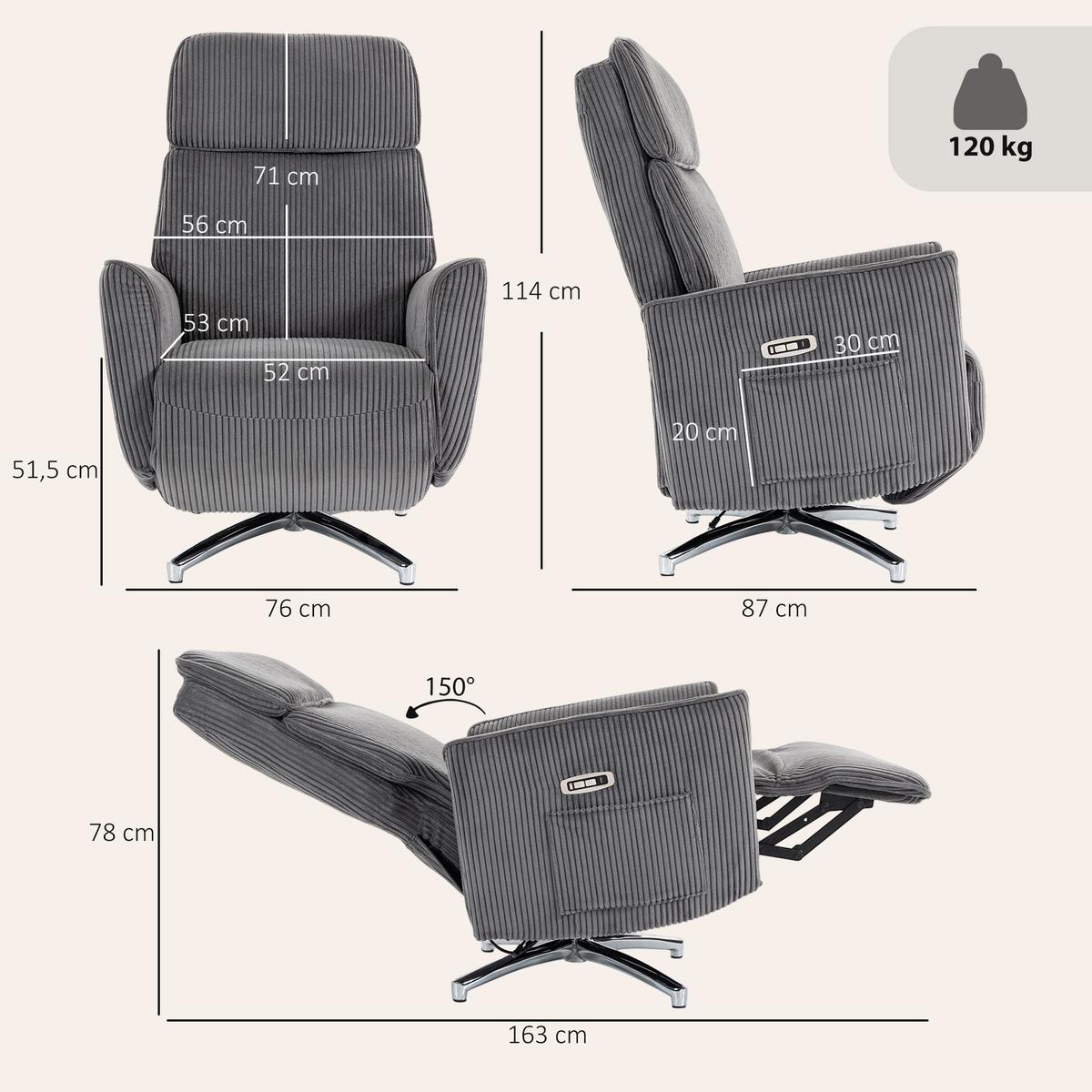 RELAXSESSEL Polyester Dunkelgrau - Dunkelgrau/Silberfarben, Textil/Metall (76/114/87cm) - HOMCOM