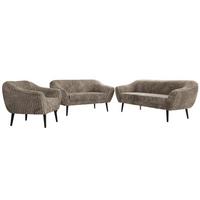 SITZGARNITUR PIRS 3+2+1 - Hellbraun Cord - Schwarze Beine - Hellbraun/Schwarz, Holzwerkstoff/Textil (180/75/74cm) - MKS