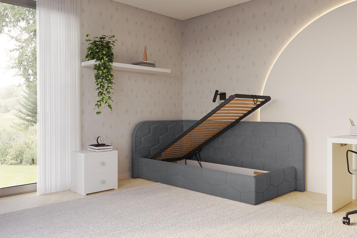 EINZELLBETT Jugendbett mit Bettkasten und Matratze H3/H4, Rechts - JAXY 80x200 Dunkelgrau - Schieferfarben, Holzwerkstoff/Textil (80/200cm) - ALTDECOR