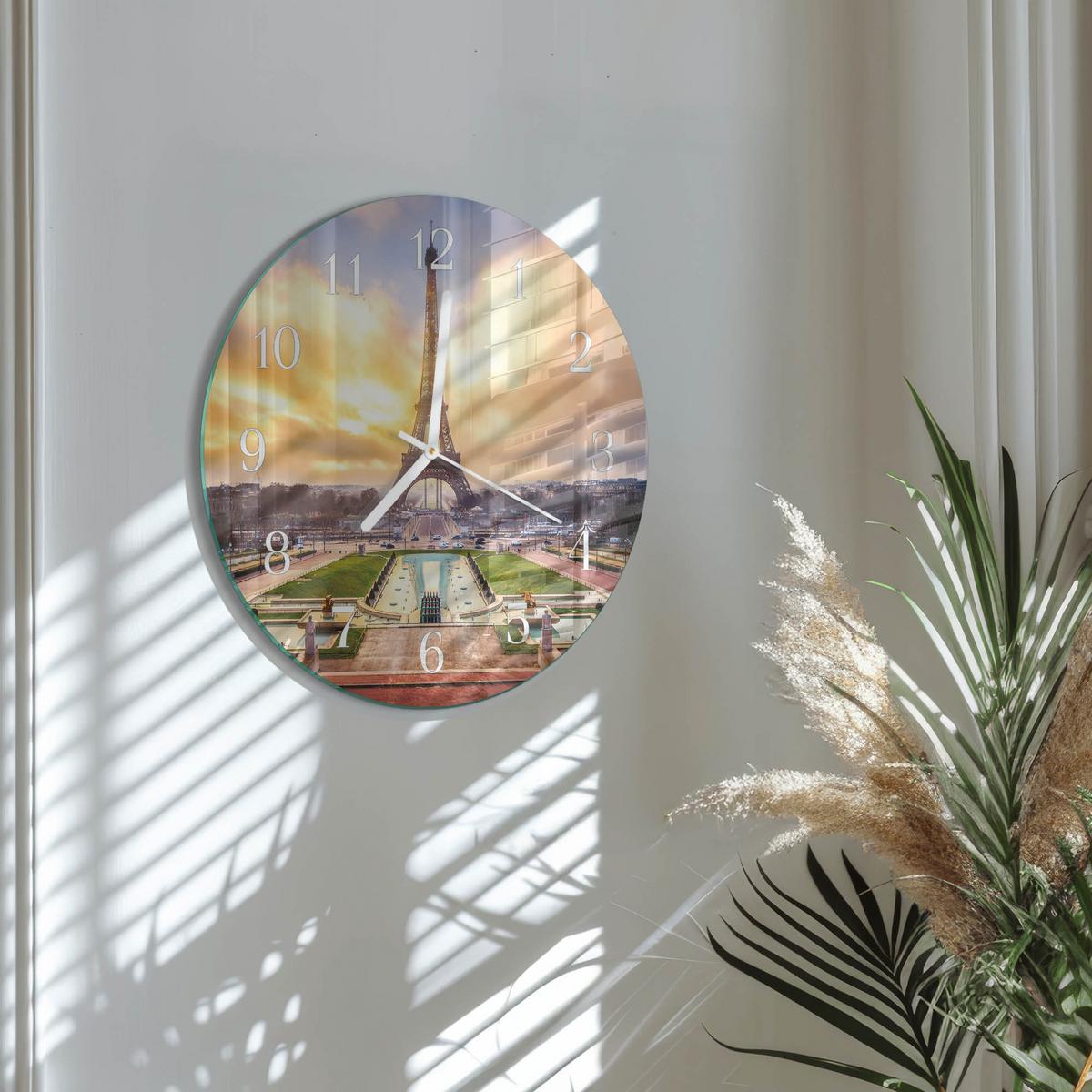 WANDUHR aus Glas Ø30 cm - Eiffelturm - Multicolor, Glas (30/30/0.4cm) - TULUP