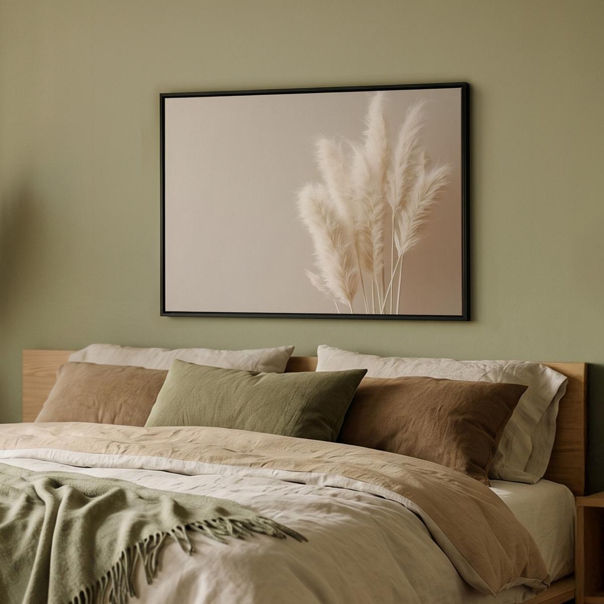 LEINWAND Bilder mit Rahmen - Pampasgras - Federn - Pastell - Weiß - 80x60 - Naturfarben, Textil (80/60cm) - MuchoWow