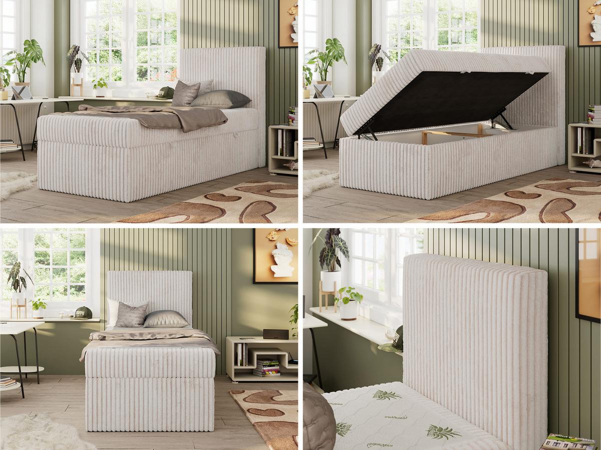 JUGENDBETT TILIO 90/200 - Beige - H4 - Rechts Seite - Beige, Textil (200/90cm) - MKS