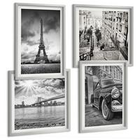 BILDER SET 4er Set - 50x50 cm & 40x60 cm Silberner Rahmen - Stadtansichten, Brücken, Eiffelturm, Auto - Silberfarben, Kunststoff (50/50cm) - TULUP