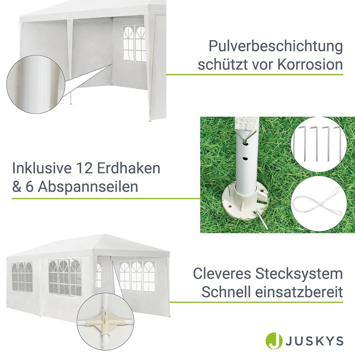 PARTYZELT Gartenzelt weiß 3x6 m - Weiß, Metall (300/250/600cm) - Juskys