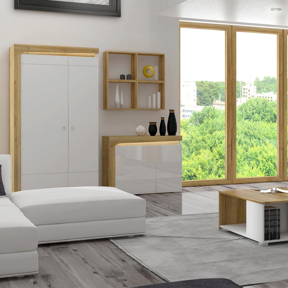 SCHRANK 2 Türen Teo Weiß und Holz - Weiß, Holzwerkstoff (102/197/56cm) - Petits-meubles
