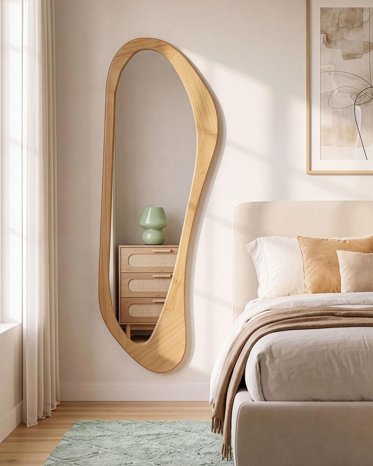 WANDSPIEGEL 50/160 cm Hellbraun Sauville - Hellbraun/Braun, Holz (50/160/3cm) - Beliani