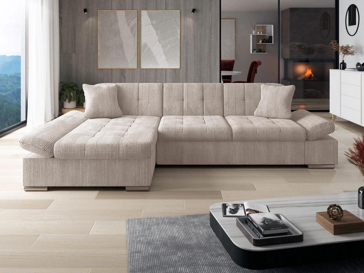 ECKSOFA Montana Cord, Seite: Links - Naturfarben, Holz/Textil (278/161cm) - MIRJAN24