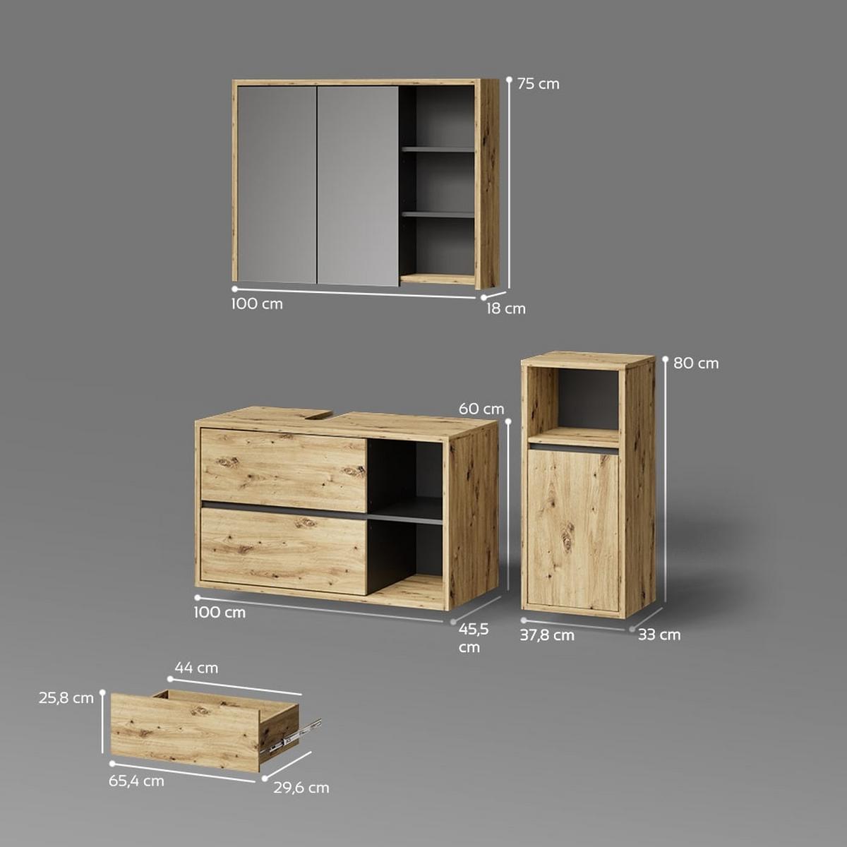 BADMÖBEL-SET Vomano Braun 3 Teile, mit Midischrank - Braun, Holzwerkstoff (45/100/60cm) - Livinity®